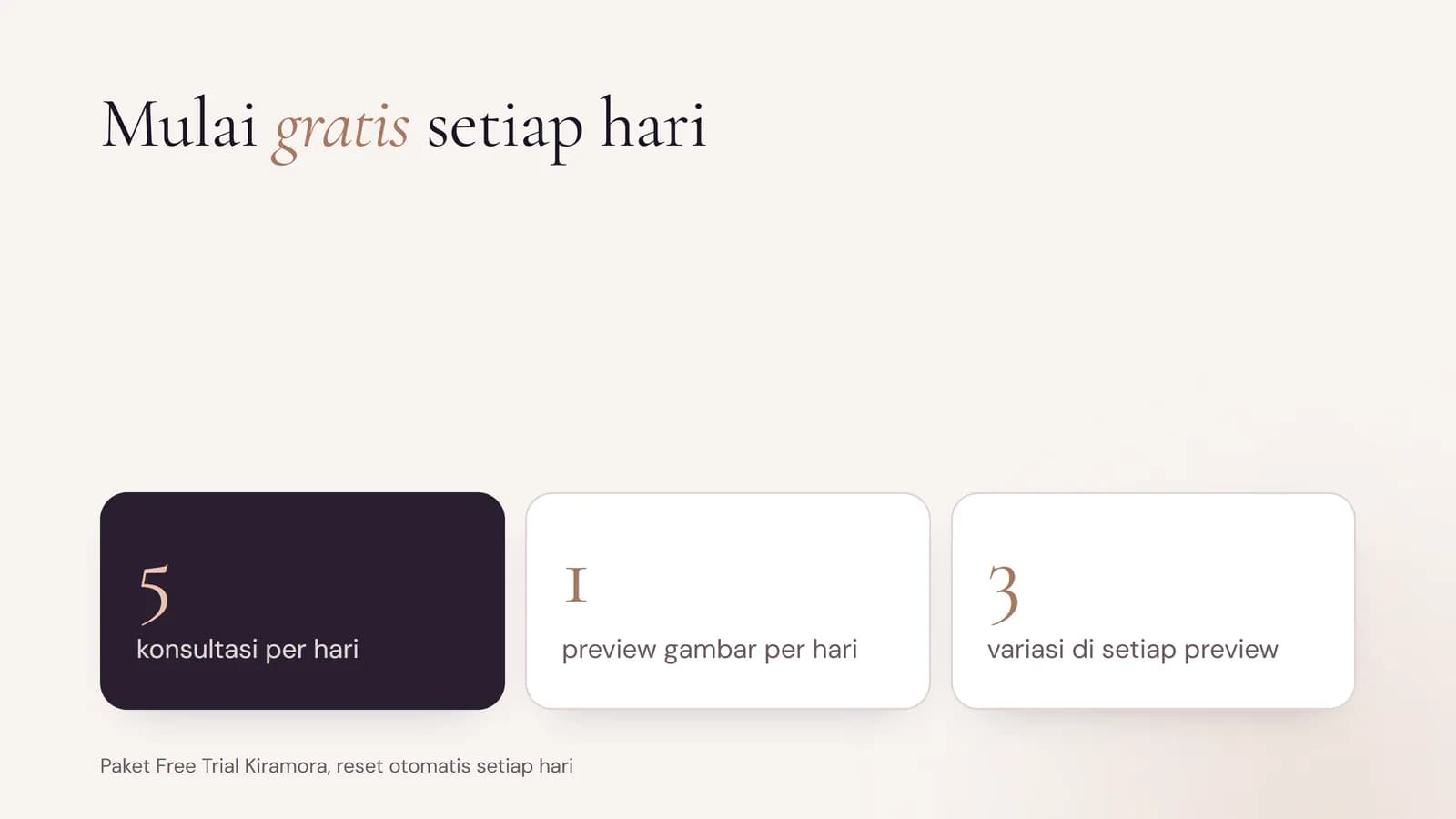 Kira’s free plan: 5 consultations per day, 1 image preview per day, 3 variations in each preview