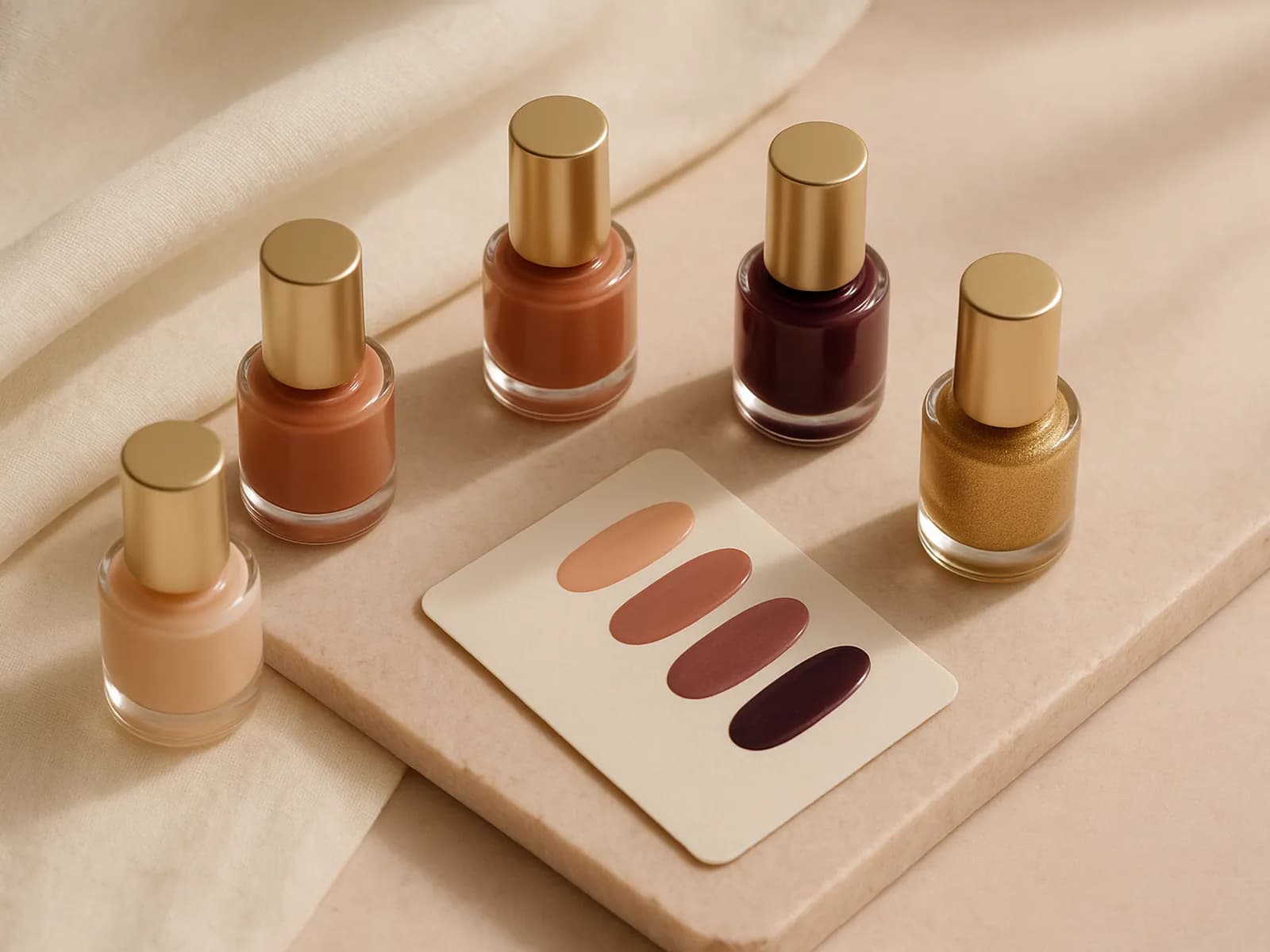 Foto tangan dengan preview kutek Peachy Nude dan Terracotta Bliss dari Kira